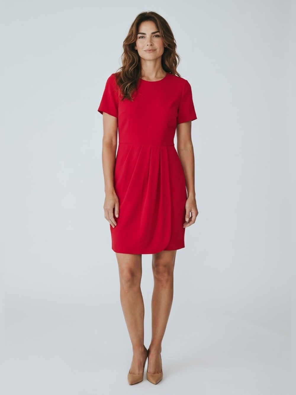 Club Monaco Cherry-Red Short Sleeve Pleated Sheath Dress